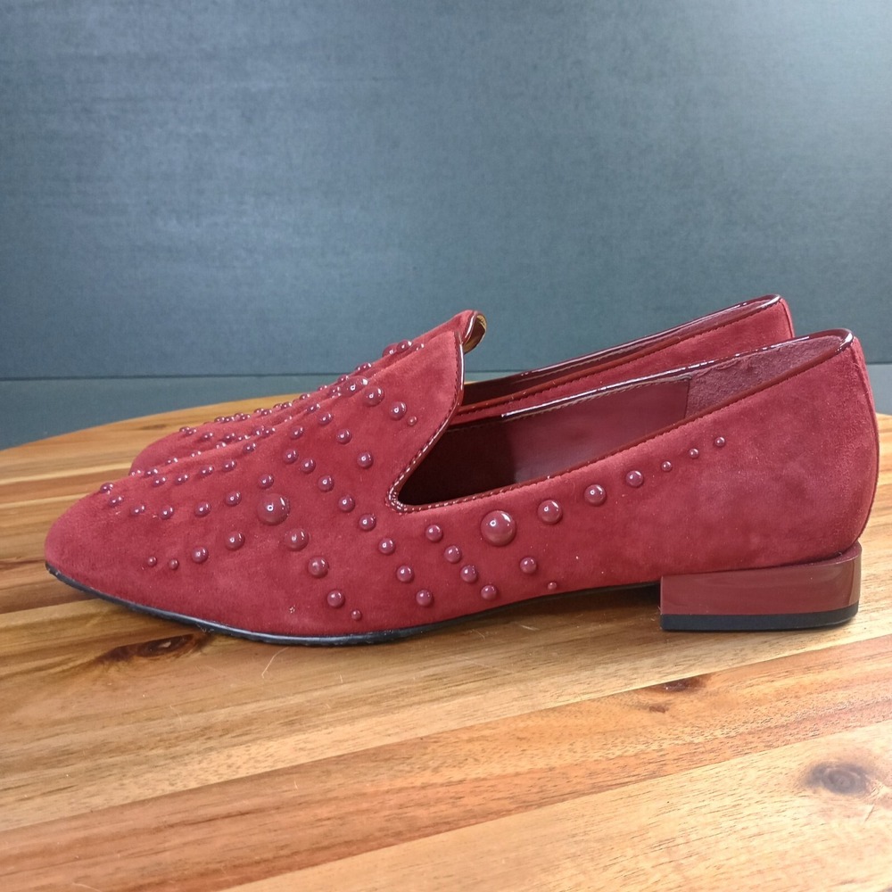 Donald Pliner Rehbel Studded Loafer Womens Sz 8 M‎ Red Slip On Flat Comfort Shoe